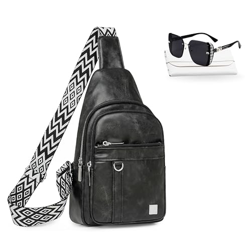 Sling Bag Set, PU Leather Sling Bag, Multi-Zipper Design for Travel, Outdoors, Valentine’s Day Gifts - color: 003-black