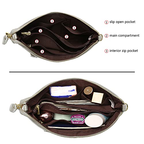 Uromee Genuine Leather Wristlet Wallet Clutch Purses with Detachable Chain | Crossbody Bag Handbag with removable Shoulder Chain for Women Daily Shopping - color: 0219 Light Grey