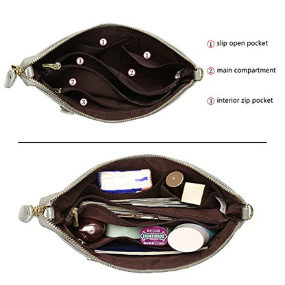Uromee Genuine Leather Wristlet Wallet Clutch Purses with Detachable Chain | Crossbody Bag Handbag with removable Shoulder Chain for Women Daily Shopping - color: 0219 Light Grey