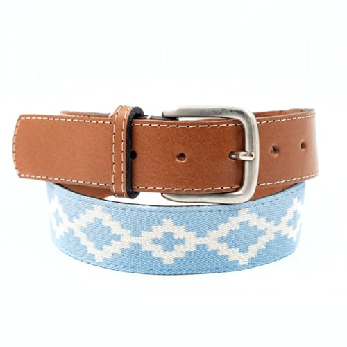 GauchoLife Guarda Pampas Polo Belt – Handmade Woven Leather Golf Belt for Men - color: Light Blue, size: 42