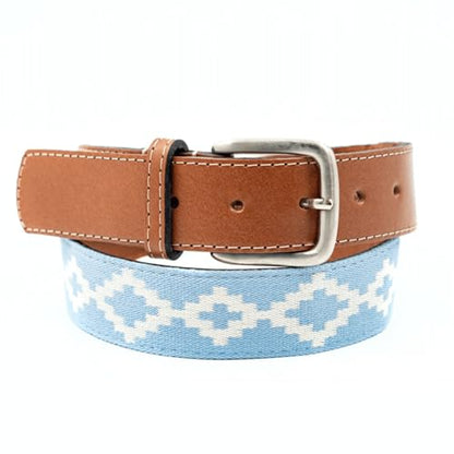 GauchoLife Guarda Pampas Polo Belt – Handmade Woven Leather Golf Belt for Men - color: Light Blue, size: 36