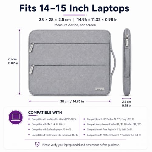 Voova 15-14 Inch Laptop Sleeve,MacBook Case，Laptop Case, Gray | Slim splash-proof 14-inch laptop case compatible with MacBook Pro M1-M13 Max, HP, Lenovo, Acer and Asus for daily use - color: Grey, size: 14-15 Inch