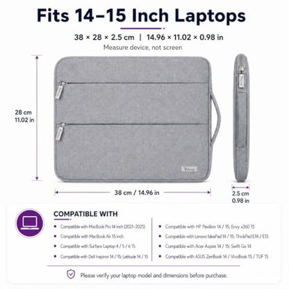 Voova 15-14 Inch Laptop Sleeve,MacBook Case，Laptop Case, Gray | Slim splash-proof 14-inch laptop case compatible with MacBook Pro M1-M13 Max, HP, Lenovo, Acer and Asus for daily use - color: Grey, size: 14-15 Inch