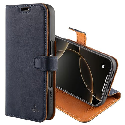 Snakehive Leather Wallet for iPhone 16 - Real Leather Wallet Phone Case - Genuine Leather with Viewing Stand and 3 Card Holder - Flip Folio Cover with Card Slot (Navy) - color: Navy, size: iPhone 16