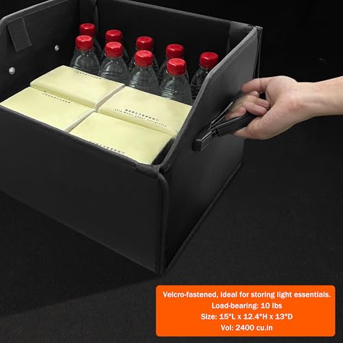 Trunk Organizer,car organizers and storage,black Leather Storage Box with lid,Fiberboard,Collapsible(15''L x 13''W x 12.4''H,2K inches³) - size: 15"L×13"W×12.4"H, 9lbs, 2K in³