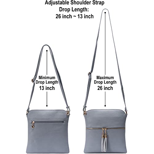 Womens Lightweight Medium Crossbody Purse with Tassel, Perfect Size Crossbody Bags for Daily Use, travel - color: Blue Grey