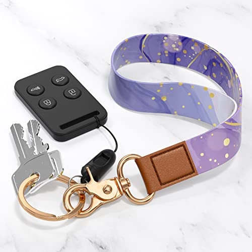 Wrist Lanyard Key Chain, Wristlet Strap Keychain Holder for Women Men Car Keys Wallet Card Phone - color: Purple Marble
