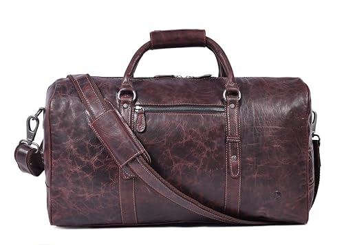 Leather Travel Duffel Bag | Gym Sports Bag Airplane Luggage Carry-On Bag | Gift for Father's Day By Aaron Leather Goods - color: Florida Brown II Gift Set