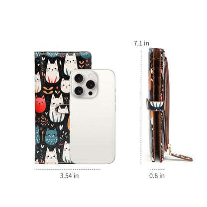 Slim Wallets for Women Credit Card Holder RFID Bifold Clutch Long Ladies Billfold Wallets with Zipper Coin Pocket ID Window Pile Cat - color: Pile Cat