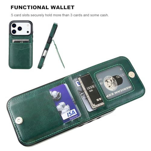 KIHUWEY for iPhone 17 Pro Wallet Case Card Holder Kickstand, Dark Green - color: Dark Green