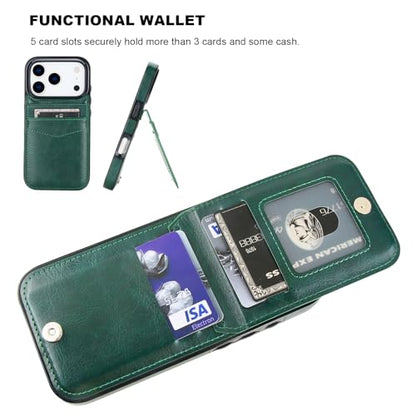 KIHUWEY for iPhone 17 Pro Wallet Case Card Holder Kickstand, Dark Green - color: Dark Green