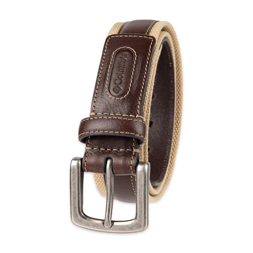 Columbia Men's Leather Casual Belt Tan & Brown Classic Style for Everyday Wear - color: Khaki Stitched, size: 40