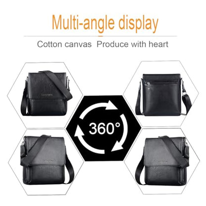 Leathario Men's Crossbody Bag, Vegan Leather, Shoulder Purse Side Sling Satchel, Small Messenger for Travel Work Daily - color: Black