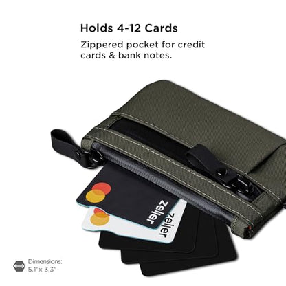ALPAKA Zip Pouch Pro Slim RFID Blocking Zipper Wallet | Mens EDC Pouch with YKK Zippers, Multi-tool Slot, Holds 4-12 Cards, Compatible with HUB Accessories, Weatherproof Fabrics - color: Dark Green