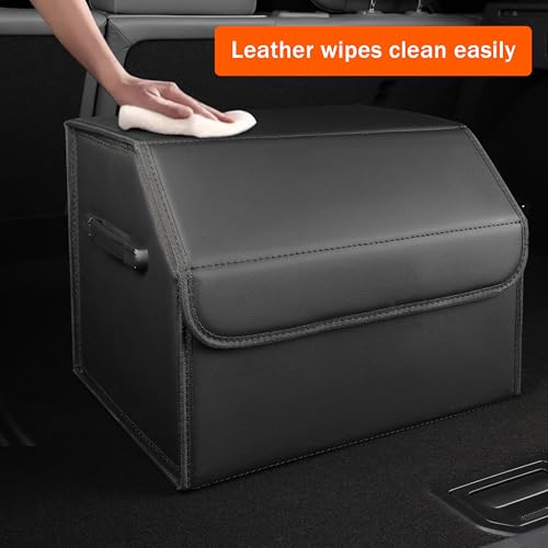 Trunk Organizer,car organizers and storage,black Leather Storage Box with lid,Fiberboard,Collapsible(15''L x 13''W x 12.4''H,2K inches³) - size: 15"L×13"W×12.4"H, 9lbs, 2K in³