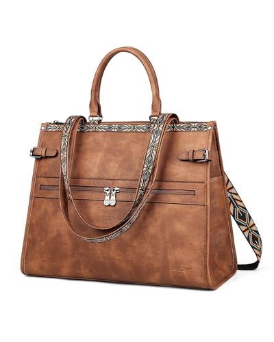 Laptop Bag for Women Designer PU Leather, 15.6inch | Large Tote Bags Backpack Purses with 15.6 Laptop Compartment Shoulder Handbag, for Office, Business, Travel, Daily Use - color: 1 Brown Retro Style