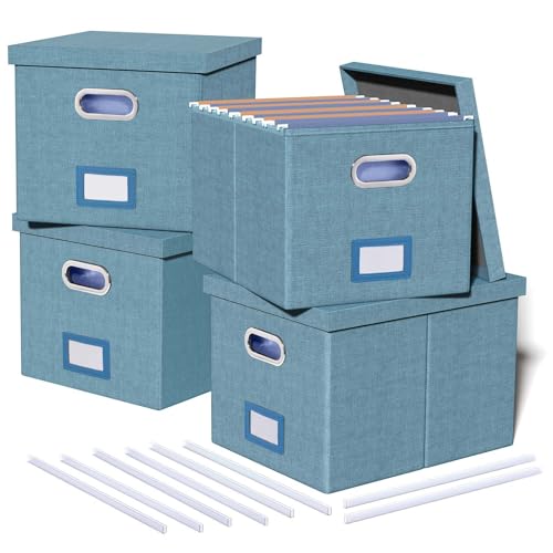 4 Pack File Storage Organizer, Document Organizer, Portable File Box with Lid, Fit for Letter/Legal File Folder Storage,Dark Blue-Box only - color: Dark-blue, size: 4 pack