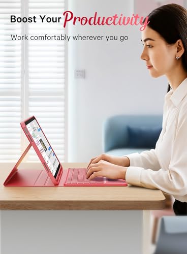 CHESONA Compatible for iPad 11th(A16)/10th Generation Case with Keyboard | Detachable Folio Keyboard Case with Multi-Touch Trackpad, 7-Color Backlight, Pencil Holder & Dual Bluetooth, Red - color: red