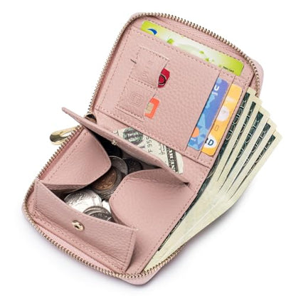 RFID Blocking Small Wallet for Women, Cute and Zip Around | Mini Genuine Leather Wallet with Coin Pocket & Card Slots, Compact Gift Wallet for Women and Everyday Carry (Blush Pink) - color: Blush Pink