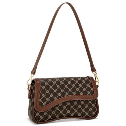 KKXIU Shoulder Bag for Women Small Hobo Handbags Cute Mini Clutch Purses | Classic Trendy Retro Underarm Crossbody Bag with Detachable Straps, Zipper Closure - color: Brown Flower
