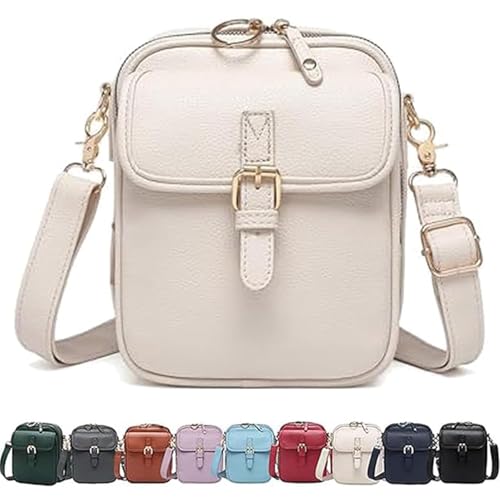 Leather Crossbody Bag for Women,Anti-Theft Messenger Bag with Large Capacity,Built-in Purse Card Slots Shoulder Sling Bag - color: White