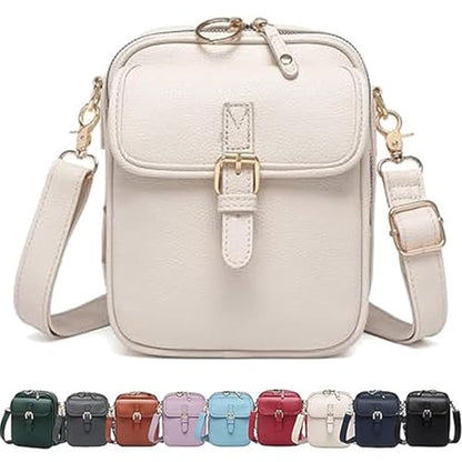 Leather Crossbody Bag for Women,Anti-Theft Messenger Bag with Large Capacity,Built-in Purse Card Slots Shoulder Sling Bag - color: White