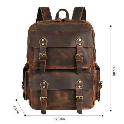 HandadsumeGenuine Crazy Horse Leather Large Travel Back-pack Rucksack Laptop Bag For Men 1965 (1965 Dark Brown 2) - color: 1965 Dark Brown 2