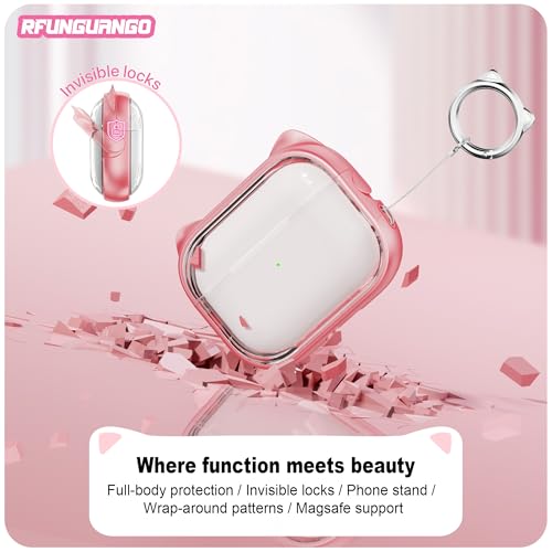 AirPods Pro Case for Women Girly Cat Case Transparent Pink | with Lock, Phone Stand, Keychain & Cleaner Kit, Compatible with Apple Airpods Pro 2nd/1st Generation Case Cover - color: TL-Pink Clear, size: AirPods Pro 2 Case