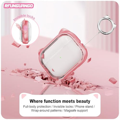 AirPods Pro Case for Women Girly Cat Case Transparent Pink | with Lock, Phone Stand, Keychain & Cleaner Kit, Compatible with Apple Airpods Pro 2nd/1st Generation Case Cover - color: TL-Pink Clear, size: AirPods Pro 2 Case