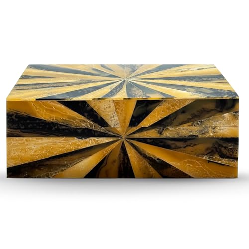 Perilla Home Home Decor Decorative Storage Wooden Box Small Yugen Organizer Tool Stash Card Craft Treasure Trinket Memory Keepsake Jewelry Box for Men and Women, Gifts For All, Black, Yellow and Brown - color: Black & Yellow