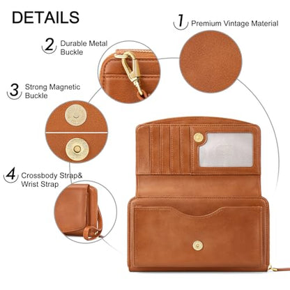 RONSIN Wristlet Wallet Small Crossbody Bag for Women Vegan Leather Wristlet Handbags Clutch Purses - color: 02- Brown