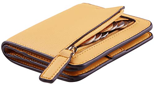 Toughergun Women’s Small Slim Leather Wallet with RFID Protection, Compact Bifold Mini Purse with Clear ID Window - color: 14 ReNapa Yellow