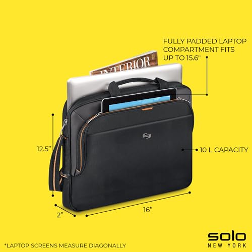 Solo New York Briefcase - 13.3" Laptop Carrying Bag for Women & Men, Brief for Travel & Work - Ace Slim, Black & Orange - size: 15.6"