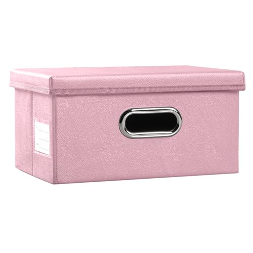 Collapsible Storage Box with Lid [1-Pack] Leather Fabric Foldable Storage Bin Organizer Container Basket Cube with Cover for Home Bedroom Closet Office Nursery Pink (13.6x9.6x6.9) - color: Pink, size: Small(1-Pack)