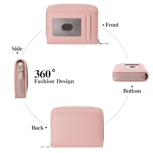 GOIACII Womens Credit Card Holder Wallet Zip RFID Blocking Card Case Wallets Compact Size with ID Window Pink - color: B04 Pink
