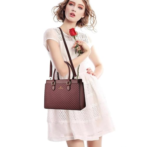 KURGOOL Handbags Purses for Women, Trendy Leather Dual-tone Tote Purse, Designer Handbag Shoulder Bag Top Handle Satchel Bags - color: Tkk-burgundy