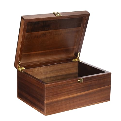 Large Wooden Storage Box - Wood Box with Lid for Home Decor, Ideal for Keepsakes, Trinkets, Jewelry & Other Stash, 12.5x9.4x6.1 IN, Wood Keepsake Memory Gift Box, Rustic Design-WB004- X Large - color: Brown