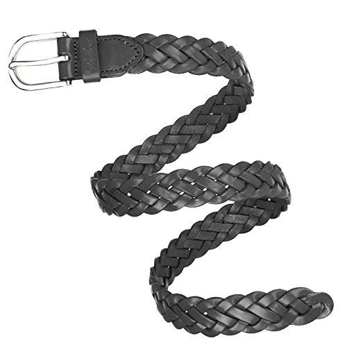 Falari Women's Leather Braided Belt Stainless Steel Buckle - color: Dark Grey, size: XL 42-44 (fit waist 40-42)