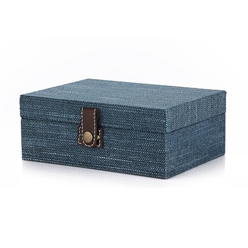 Hipiwe Treasure Chest Box - Wooden Decorative Jewelry Box with Clasp Lid | Memento Case Box Rectangular Keepsake Trinket Organizer Box Gift for Women Men Home Decor, Medium - color: Blue, size: Medium