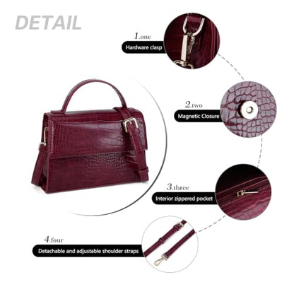 Gladdon Small Crossbody Purse for Womens Trendy Top Handle Shoulder Bags | Little Bag Size: 5.12''x 7.87''x 2.56'' - color: Burgundy