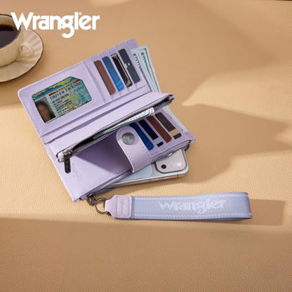 Montana West X Wrangler Wristlet Wallet for Women Daisy Floral Wallet Large Capacity Clutch Wallets with Smooth Zipper and ID Window - color: Daisy-Purple