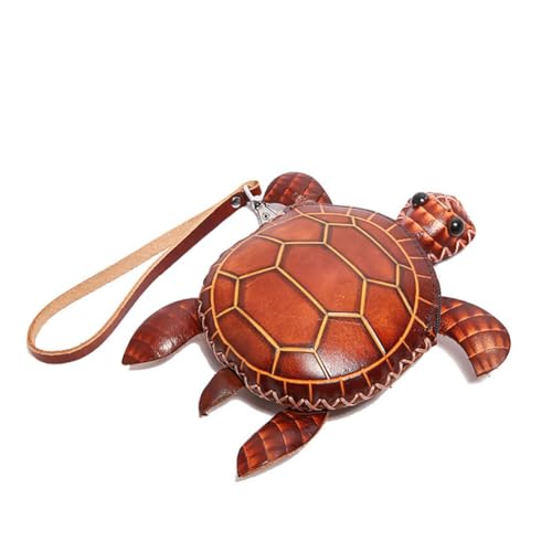 3D Turtle Shaped Leather Coin Purse, Cute Animal Wristlet Pouch for Change, Cards &Keys, Novelty Cartoon Mini Clutch Handbag (Brown) - color: Brown
