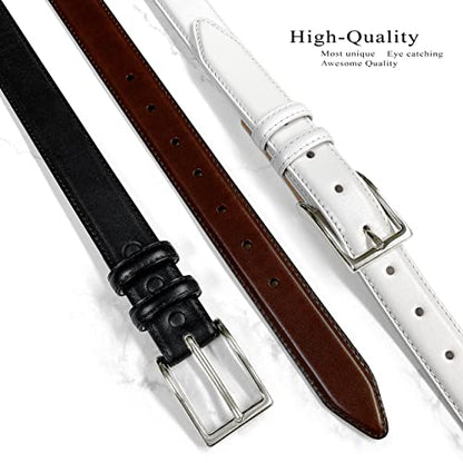 Adam Silver Men's Genuine Italian Calfskin Leather Dress Belt 1-1/8"(30mm) Wide Polished Buckle - color: Smooth Black, size: 44