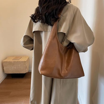 Hobo Bags for Women Slouchy Shoulder Bag Soft Vegan Leather Purse Everyday Handbags Large Work Tote Bag - color: Brown