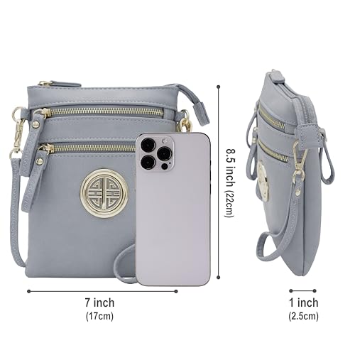 Small Multi Zipper Pockets Crossbody Bag with Detachable Wristlet - color: Blue Grey