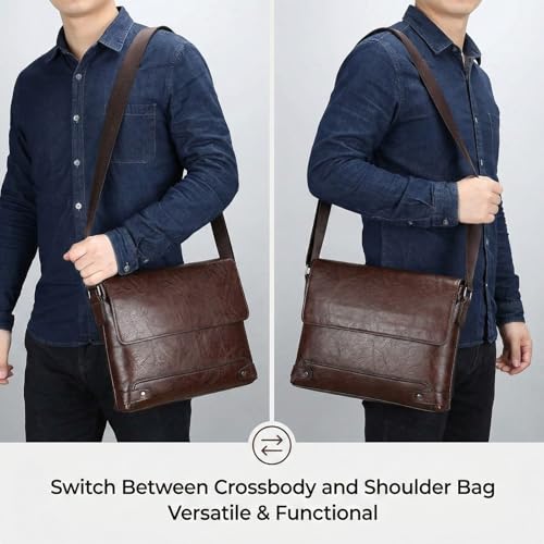 Messenger Bag for Men, 13 inch Purse Crossbody Bag, Waterproof Shoulder Bag for Office Business - color: Brown