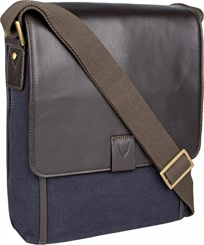 Hidesign Aiden Genuine Leather Medium Crossbody Men/Women Shoulder Messenger Bag/Travel Bag / 10.5" iPad Bag, Blue - color: Blue