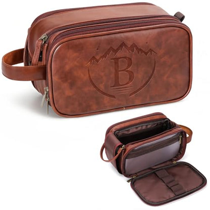 Personalized PU Leather Toiletry Bag for Men, Engraved Initials Waterproof Toiletry Travel Bag, Large Capacity Portable Shaving Bag Travel Essential, Unique Birthday Gift for Men Dad Husband Him,B - style: B
