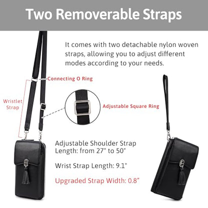 Small Crossbody Bags for Women Leather Phone Purse RFID Credit Cards Wallet with Adjustable Strap - color: New Black