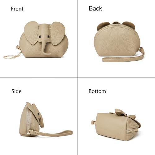 DORIS&JACKY Small Leather Coin Purse for Women Mini Elephant Zipper Wallet - color: 6-Grey